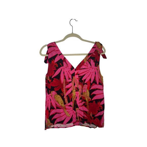 J.Crew Bruna Tie Shoulder Sleeveless V Neck Tropical Top Size Small - Picture 7 of 7